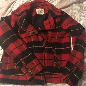 Red plaid jacket with gold hardware